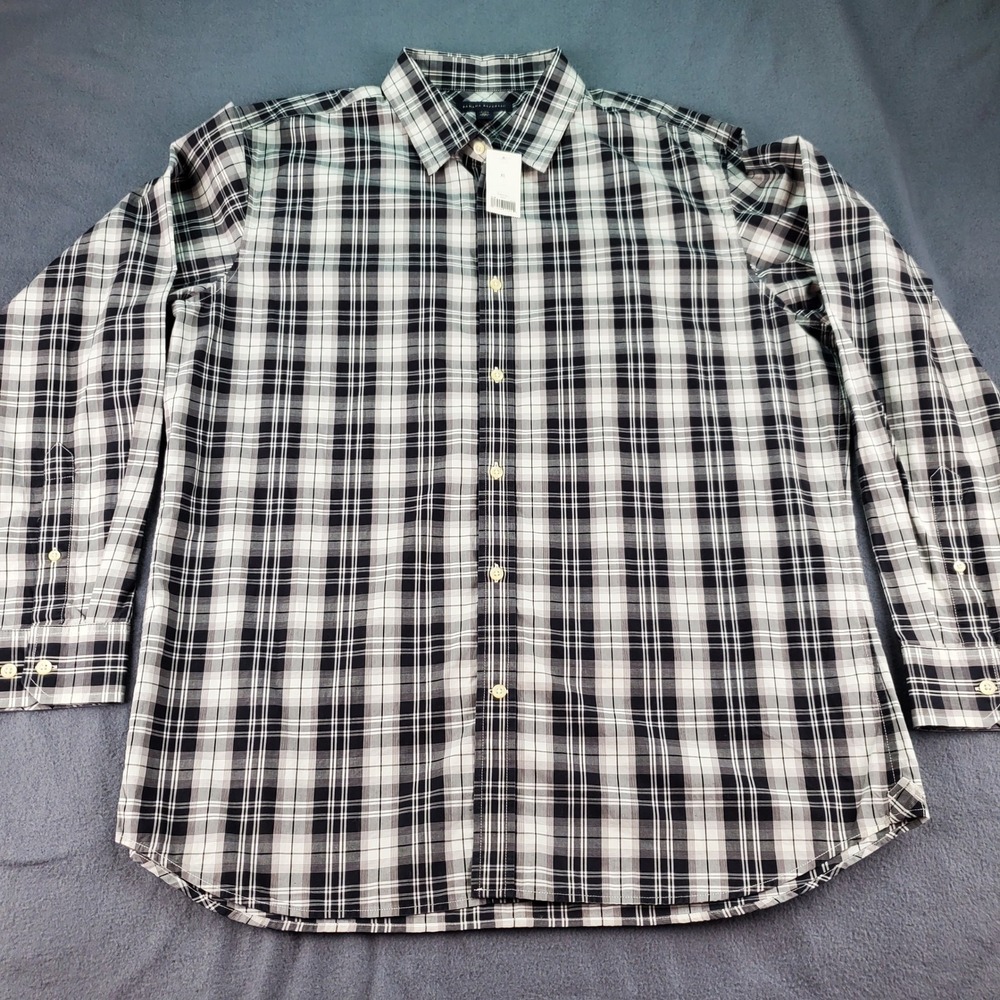 Banana Republic Mens XL Long Sleeve Button Up Shirt Plaid Black White Casual - Picture 3 of 6